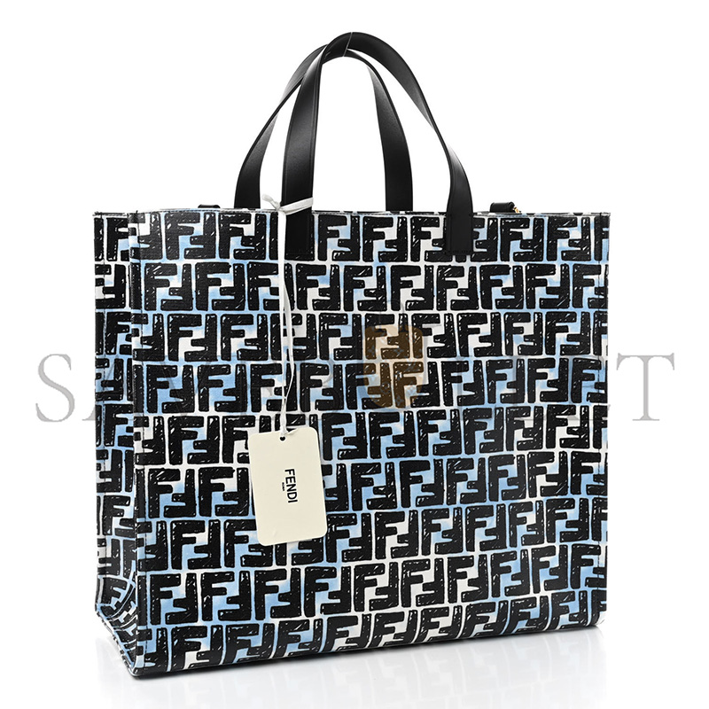 F**di x joshua vides coated canvas ff cloudy shopping tote white celeste black (39*35*19cm)